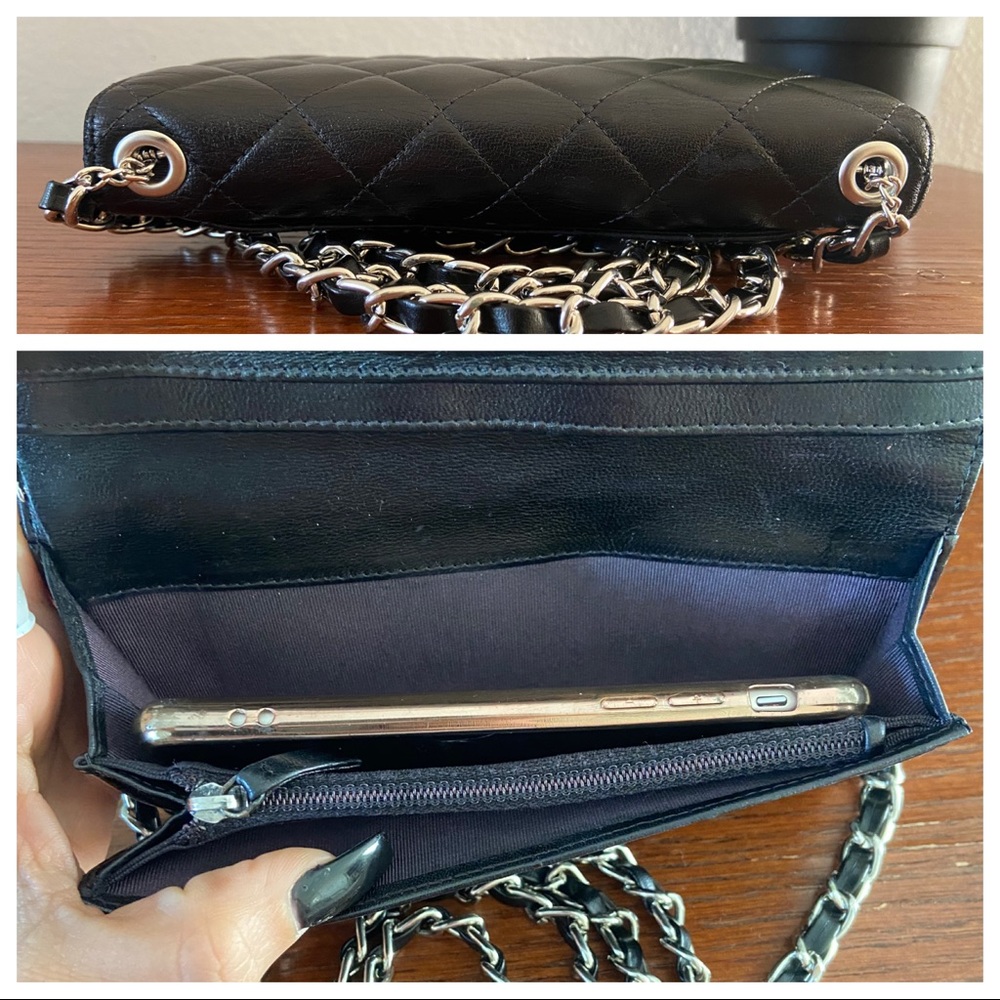 🖤⛓Chanel Matelasse Wallet Chain Quilted Crossbody CC Logo Black - Picture 5 of 10